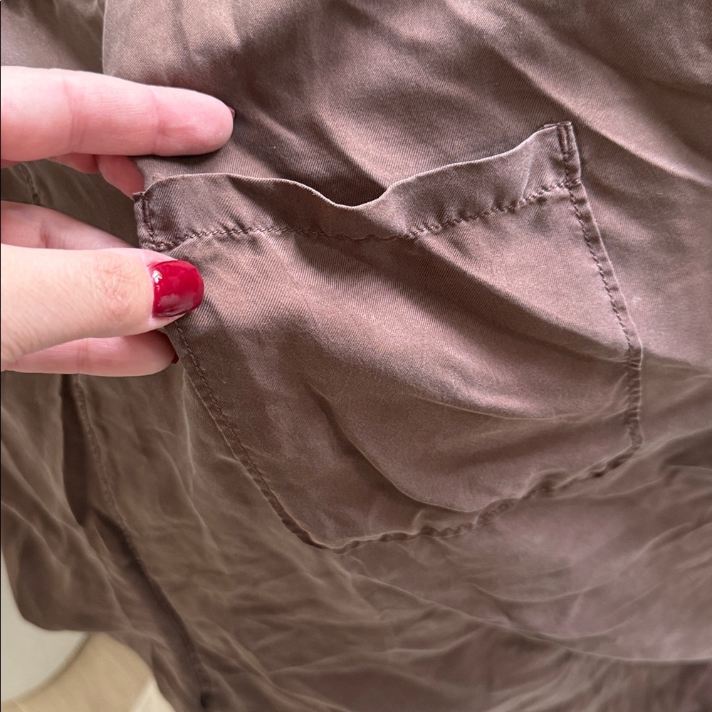 NEW- Unsubscribed 100% Silk Brown Long-Sleeve Jumpsuit - Picture 10 of 12